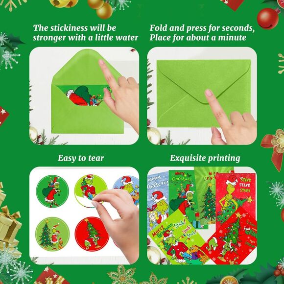 Grinch Christmas Cards Set of 30 w/ Envelopes & Stickers, Funny Holiday Greeting - Picture 4 of 8